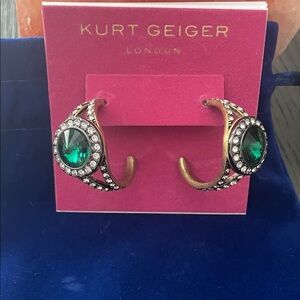 Kurt Geiger Gold-Tone Hoop Earrings with Emerald Green Crystals